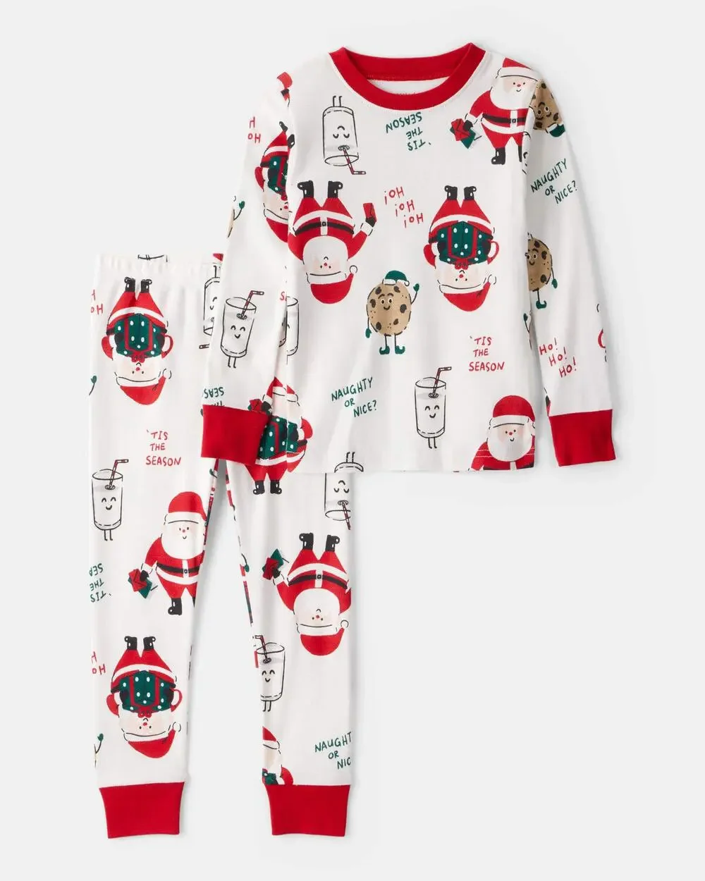 NEW! 3T Carter's Toddler Christmas Santa Milk & Cookies Cotton 2PC Pajamas White